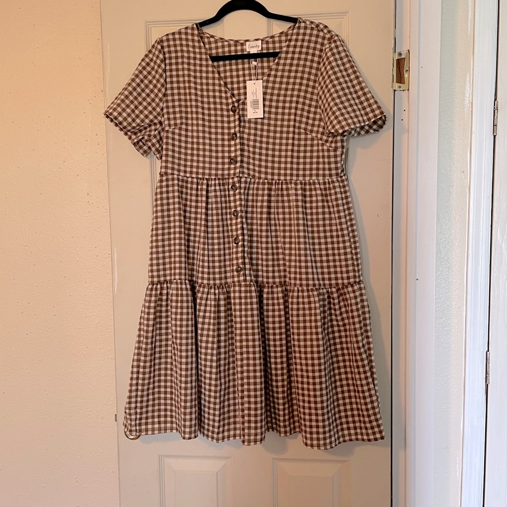 Brown Gingham Check Dress
